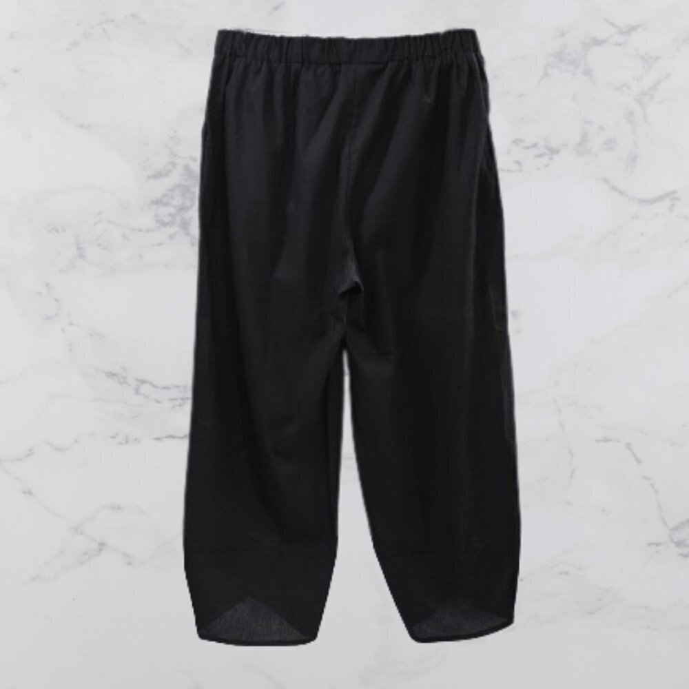 NWT E-Retro Black Cotton/Linen Tulip-Cuff Crop Pants - 2XL - Picture 2 of 8